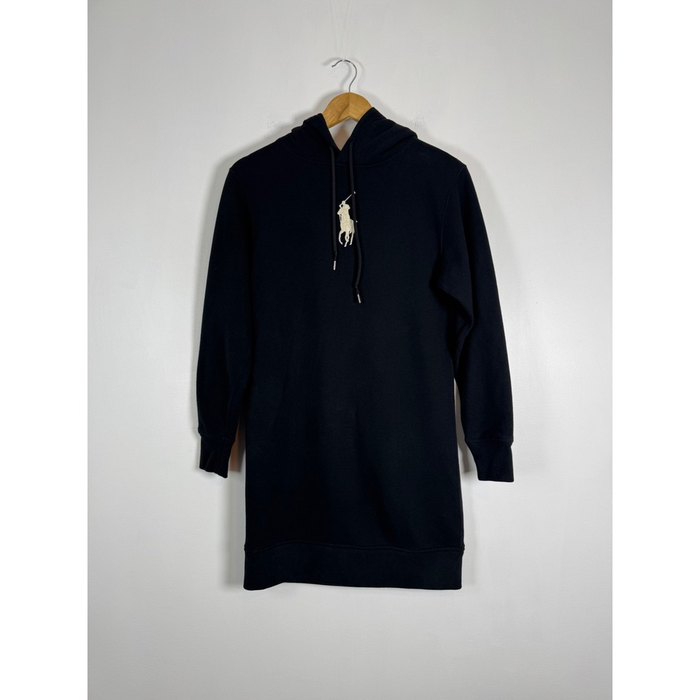 Preppy Polo Ralph Lauren Womens Small Hoodie Dress Black Big Pony Sweatshirt